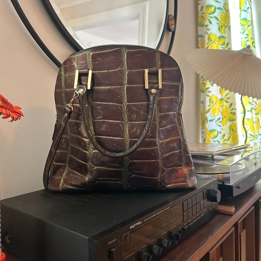 Vintage Coloris leather alligator bag- crossbody